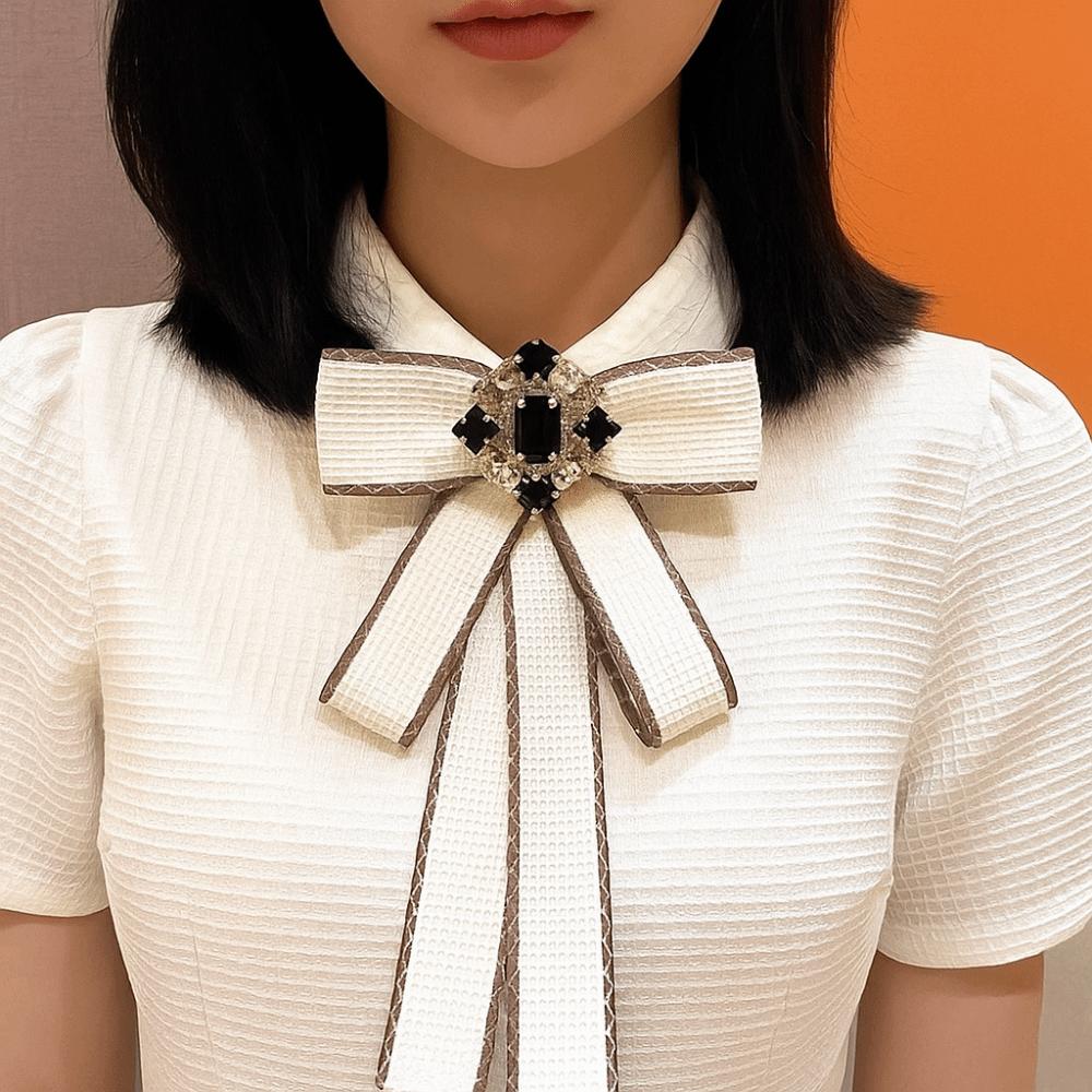 Rhinestone Crystal Bow Brooches Cloth Art Necktie Trend Shirt Collar Pins Jewelry Accessories