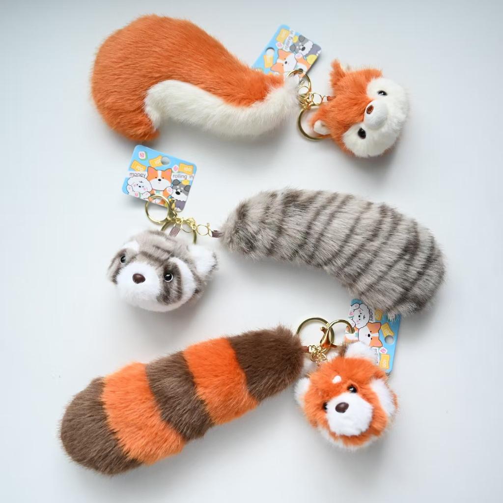 18cm Langer Schwanz Eichhörnchen Waschbär Bär Plüsch Anhänger Kawaii Tiere Flauschige Plüsch Schlüsselanhänger Tasche Auto Handy Hängende Plüsch Schlüsselanhänger