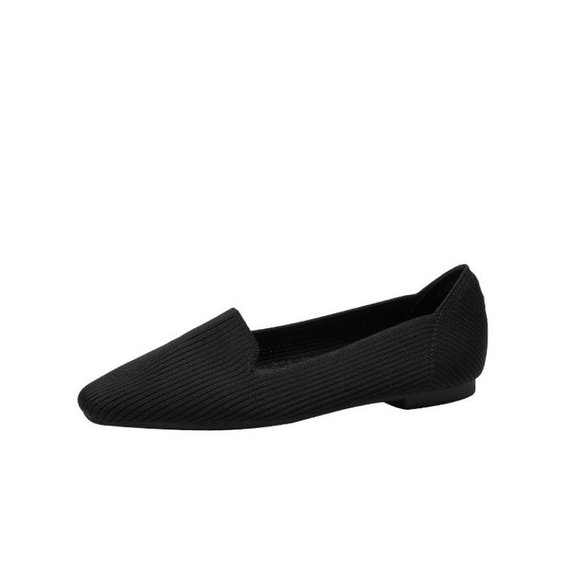 Single Shoes Women's Shoes Ladyshoes Square Head Flat Bottom Knitted Egg Roll Fly Knitting Beanie Shoes Woven Boat Shoes Casual Large Size