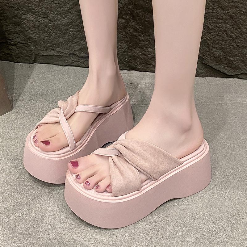 Fashion 8CM NEW Casual Wedge Slippers for Women Summer Non Slip Platform Sandals Woman Open Toe Comfortable Female Chunky Beach Slippers