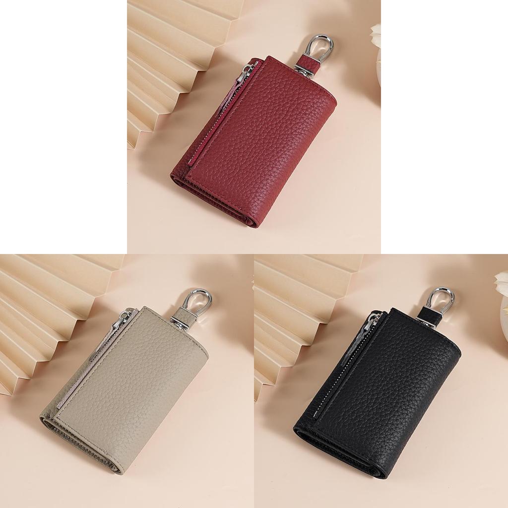 Genuine Leather Key Wallet With Zipper Coin Purse For Women Home Storage