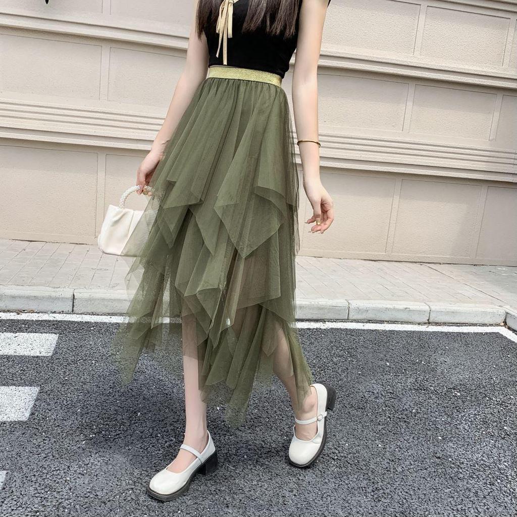Falda de Malla Irregular de Hadas de Cintura Alta de Moda 2023 - Estilo Coreano de Primavera