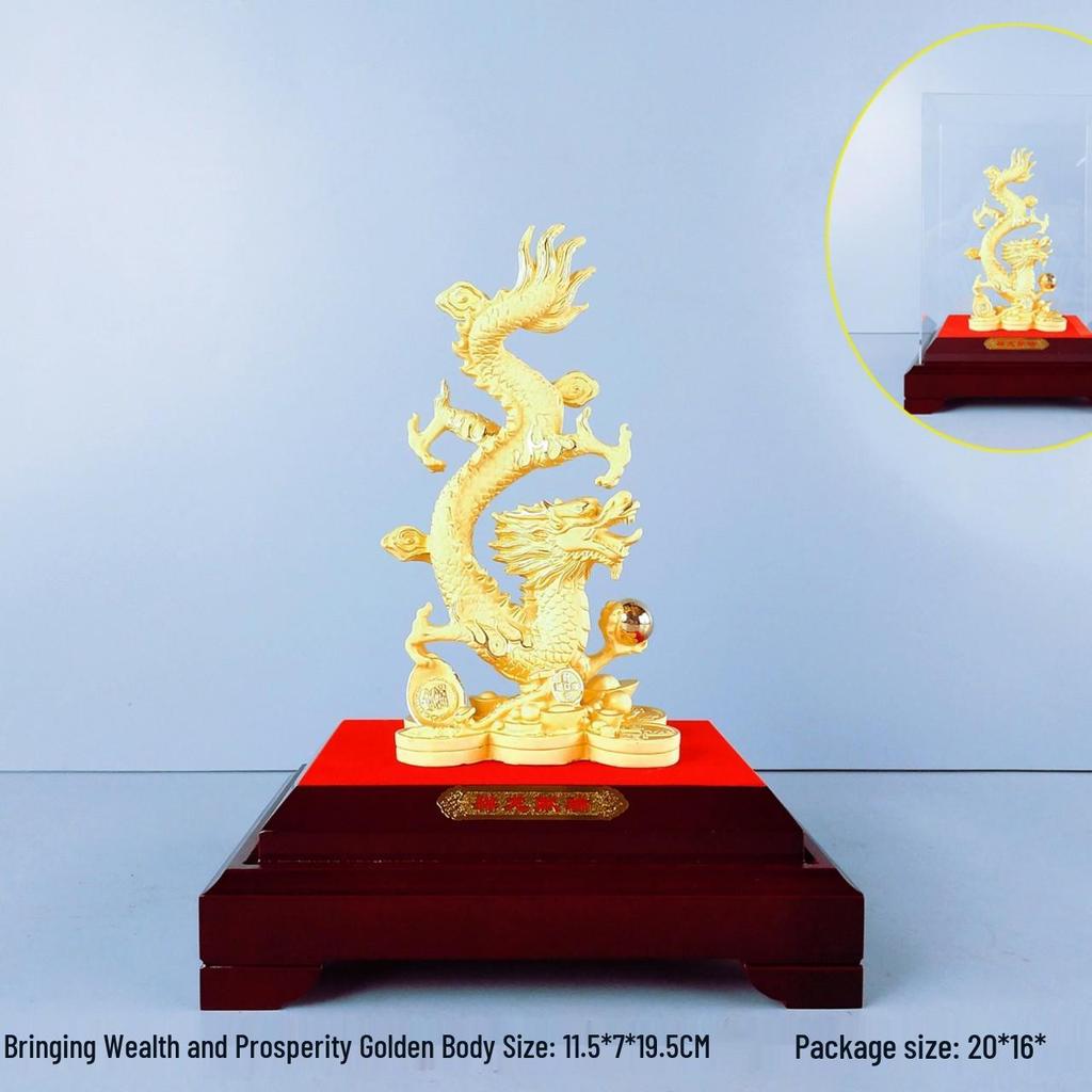 Flocked Gold Dragon Zodiac Ornament for Year of the Dragon - Wealth-Attracting Decoration and Business Gift