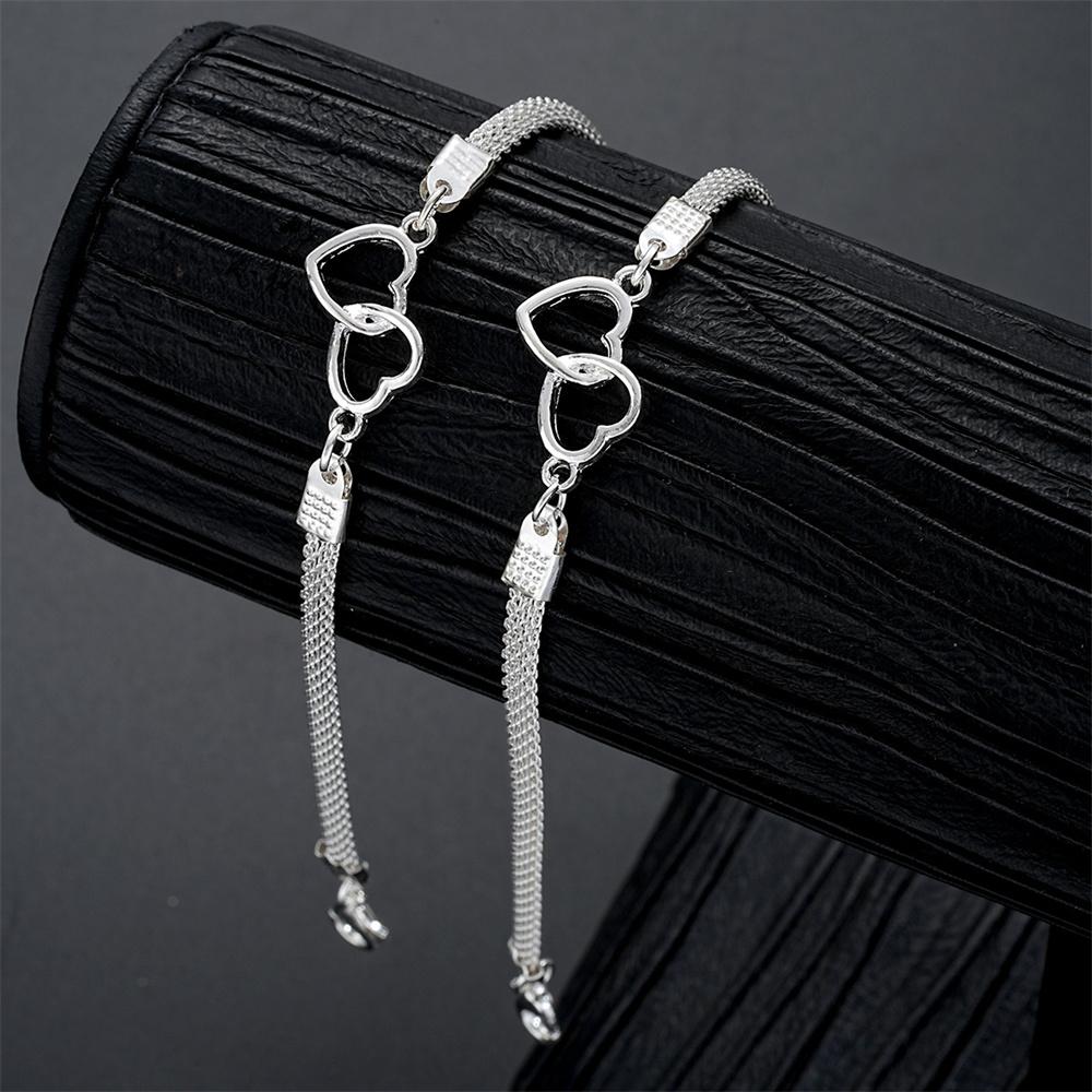 1Pcs Love Heart Couple Bracelets for Women Men Silver Color Double Layer Matching Chain Bracelet Lover Jewelry Gift