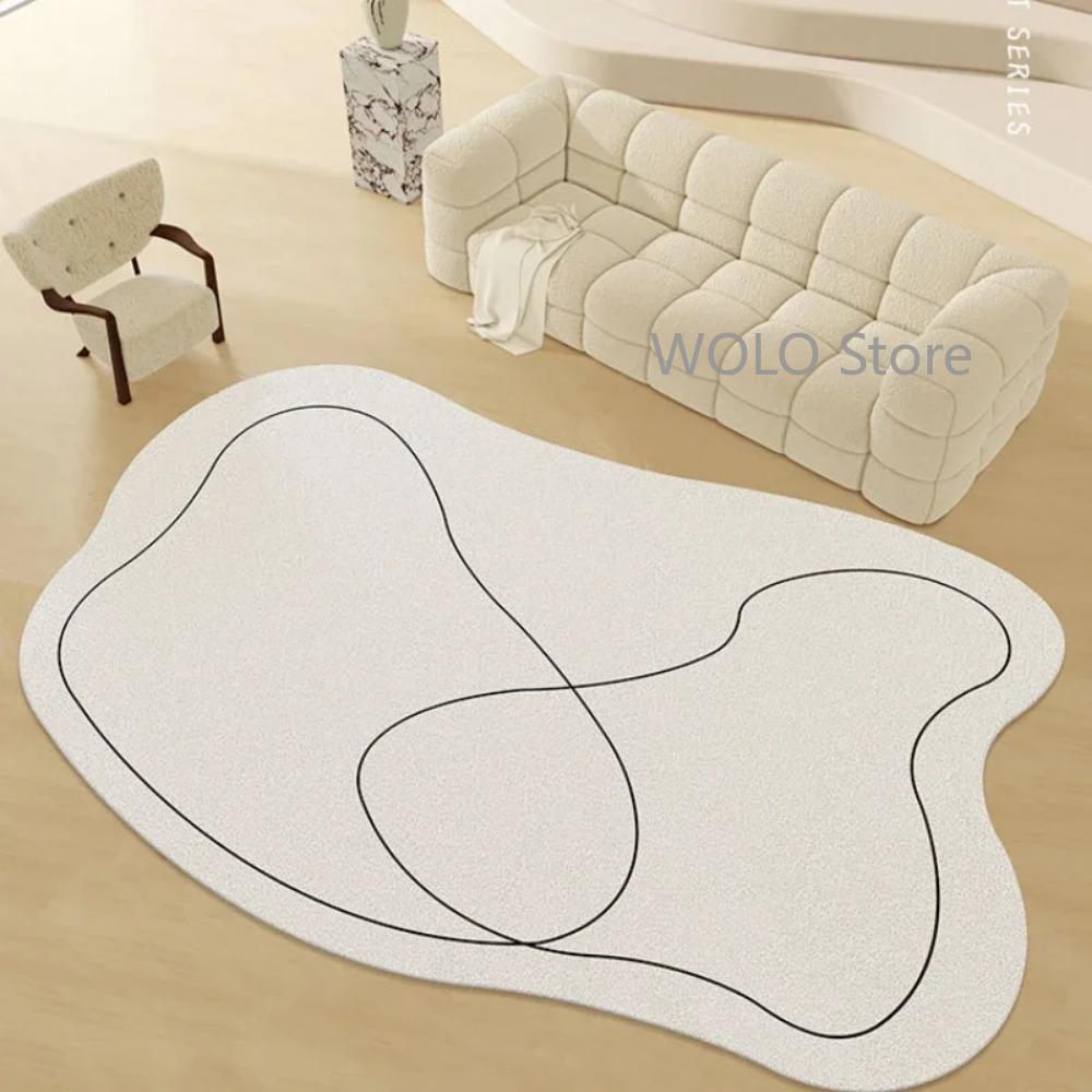 Cream Color Irregular Carpets for Living Room Ins Soft Fluffy Bedside Rugs Oval Bedroom Rug for Children Washable Big Size Mats