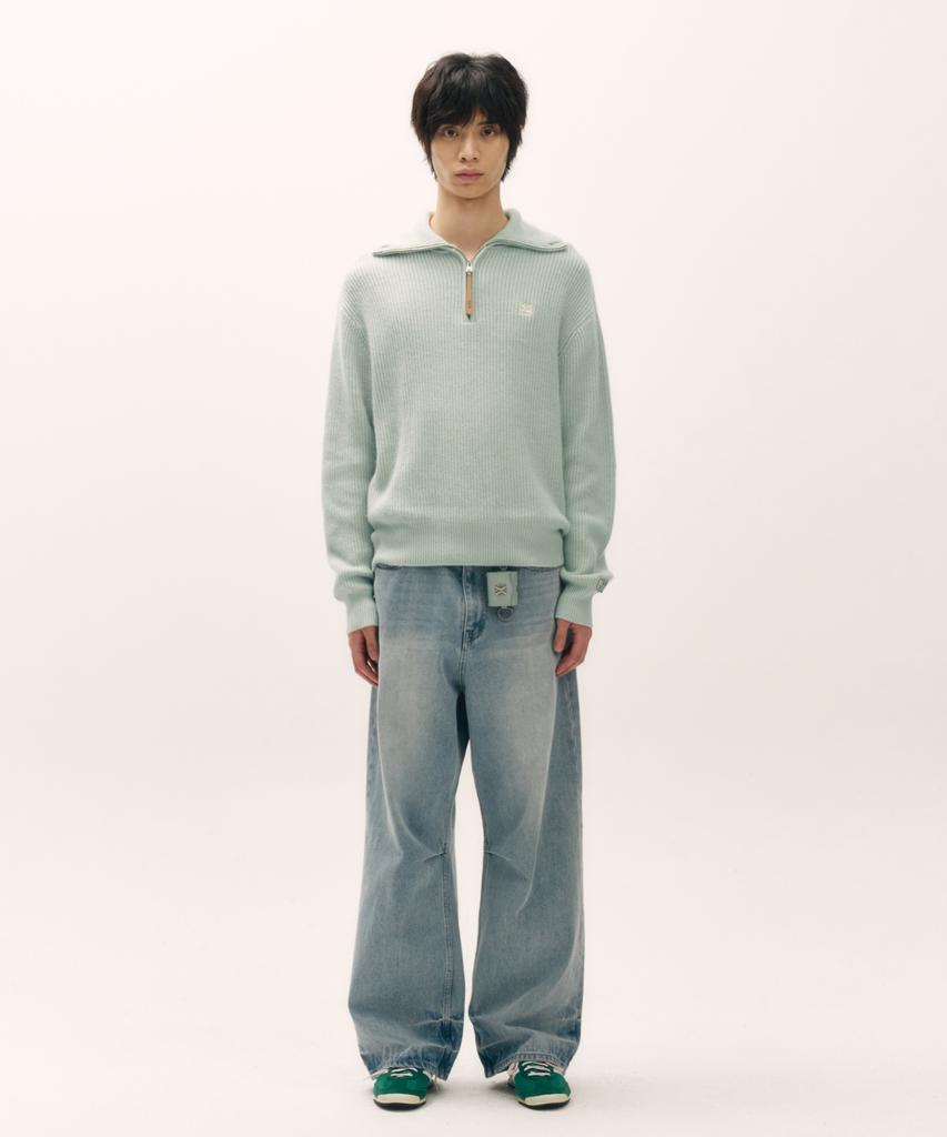 Seteo Button-Up Sailor Half Knit Zip-Up Mint