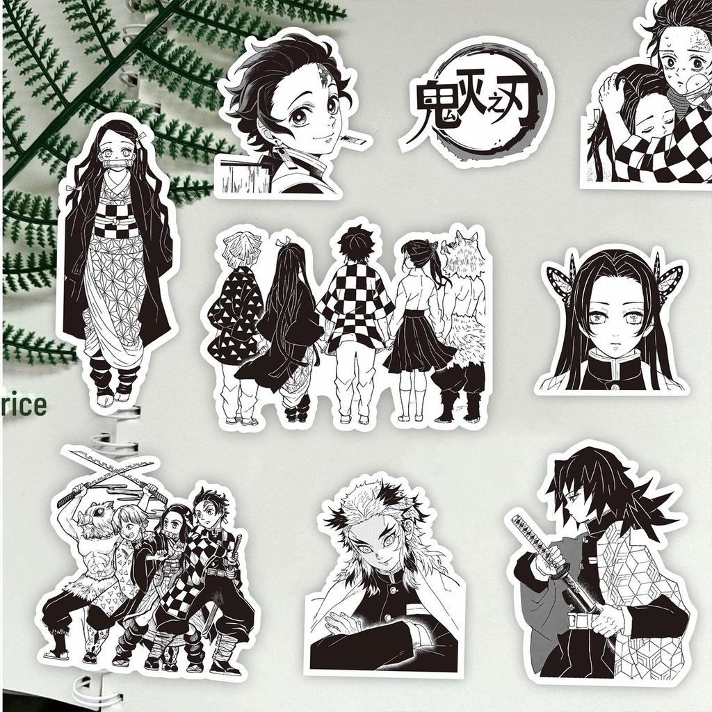Demon Slayer Black & White Stickers: Tanjiro, Tomioka, Nezuko, Shinobu for Notebook Decoration