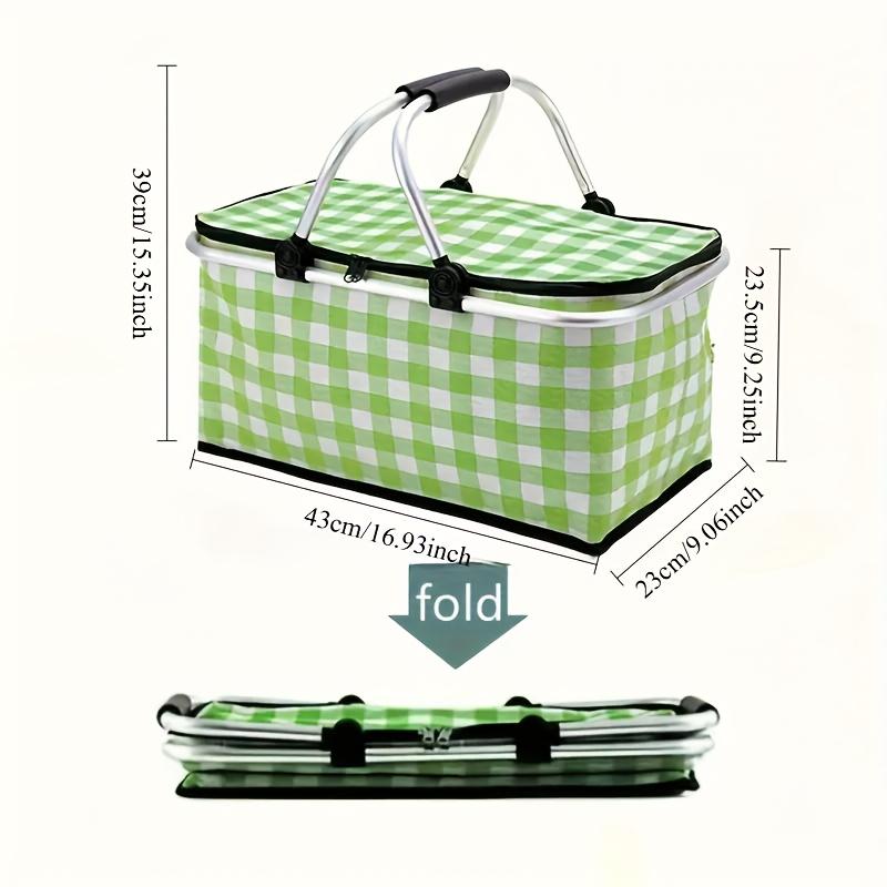 Outdoor Picnic Basket Large Capacity Foldable with Aluminum Foil and Metal Frame Essential Thermal Insulation Camping Lunch Bag