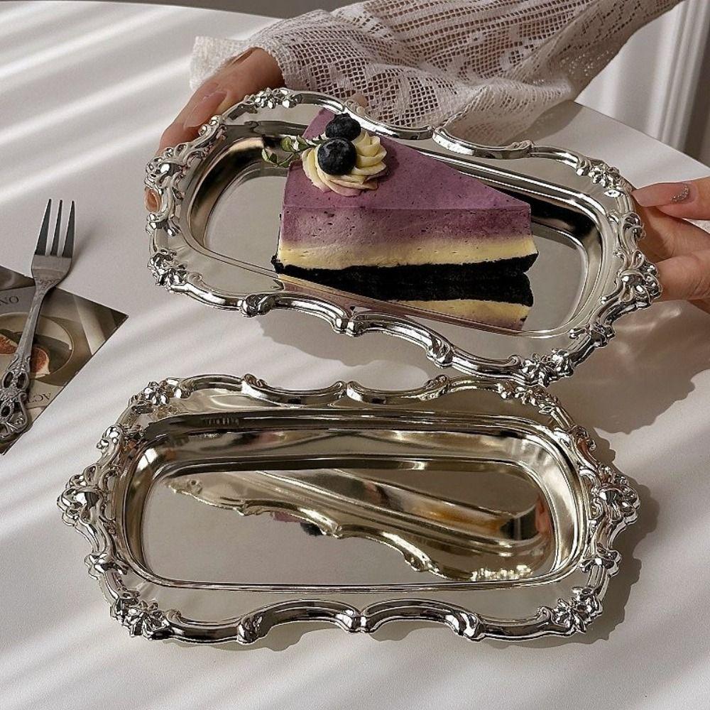 Stainless Steel Cake Tray Embossed Jewelry Storage Plate New Dessert Plate  Home Decoration