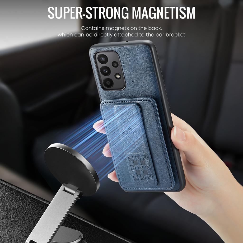 For Samsung Galaxy A23 4G Case Leather+TPU Phone Cover Built-in Magnetic Holder Metal Sheet