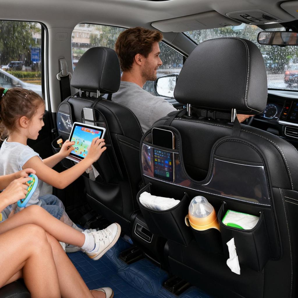 Car Seat Back Storage Bag Leather Car Seat Organizer With Tablet Cup Holder Multifunctional Hanging Seat Back Organizer