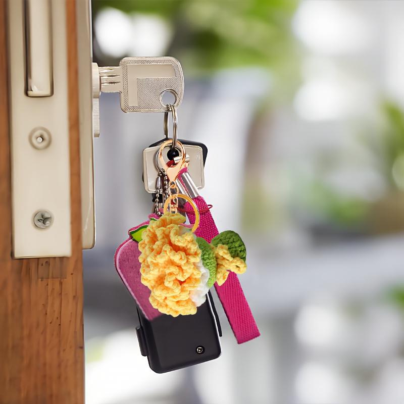 Crocheted Carnation Bag Pendant Ornament Key Rings Holders Unique Handheld Flower Design Creative Gift Decorative 5 Colors