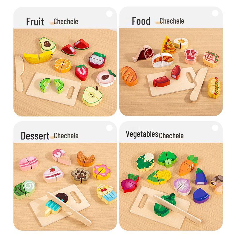 Chop Chop Fruit & Veggie Wooden Playset: Baby Kitchen & Educational Toy for Early Learning Simulated Cutting.
