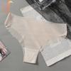 Summer Ice Silk Sexy Pure Colour Wavy Edge T-Shape Lingerie Briefs Women's Low Waist Light Transparent Underwear Panties