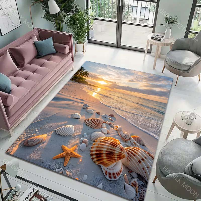 Multiple sizes Beach shells sunset view Print Carpet Rug for Living Room Bedroom Sofa Doormat Home Decor Non-slip Floor Mat