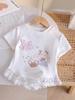 New Kids' Cute Cartoon Lace T-Shirt - Korean Style, Short-Sleeve, Round Neck, Stylish Summer Top