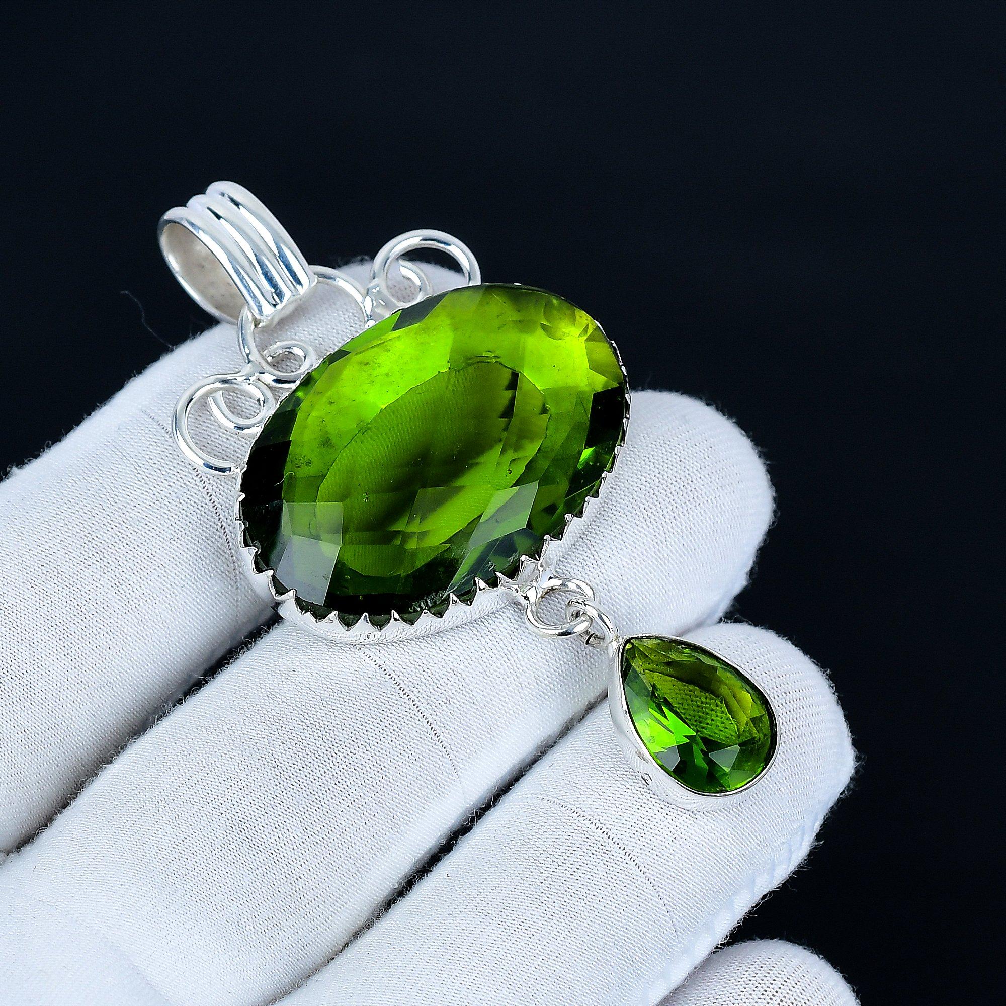 

Unique Peridot Pendant, 925 Sterling Silver Handmade Jewelry, Peridot Silver Pendant, Party Wear Jewelry For Women s, Pendant Christmas Jewelry 7.5 зелёный
