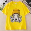 Cute Octopus Beanie T Shirt Ocean Animal TShirt Vintage Octopus Tees Casual Round Neck Printed Cotton Short Sleeve Tshirts