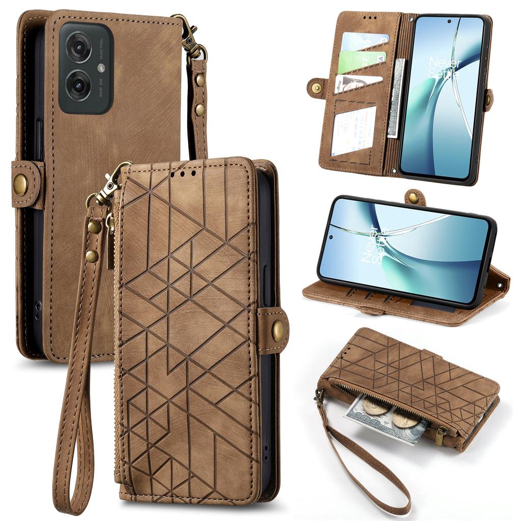 Pro Motorola Moto G55 5G PU Kožený Stojánek Peněženka Kryt Geometricky Vytištěné Pouzdro na Telefon