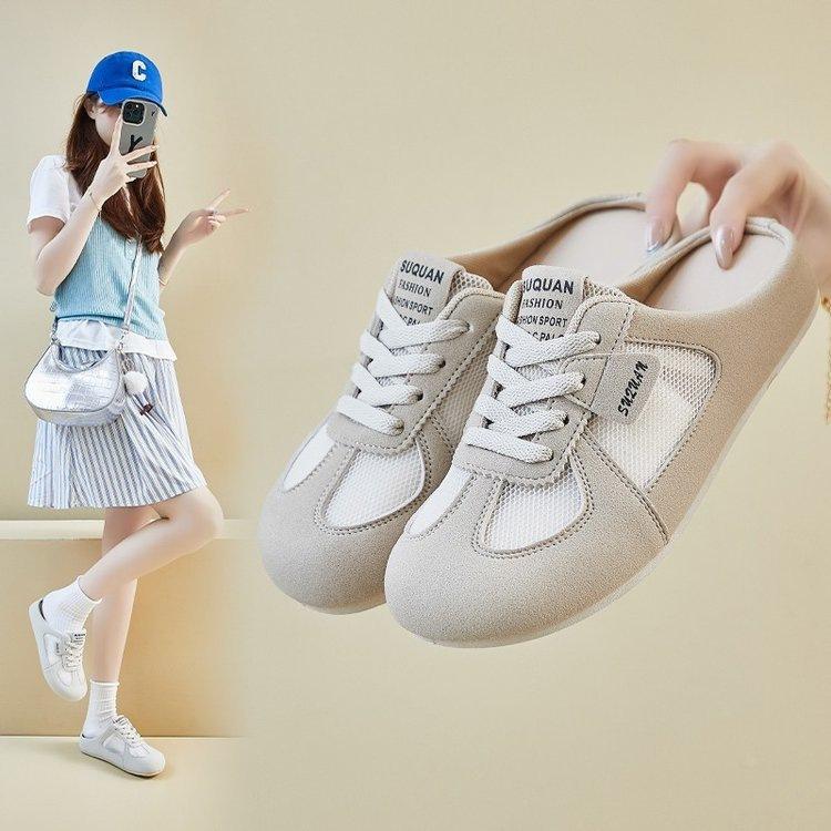 High value and beautiful bag head half slippers women's 2025 summer new casual mesh soft sole non-slip pedal breathable shoes