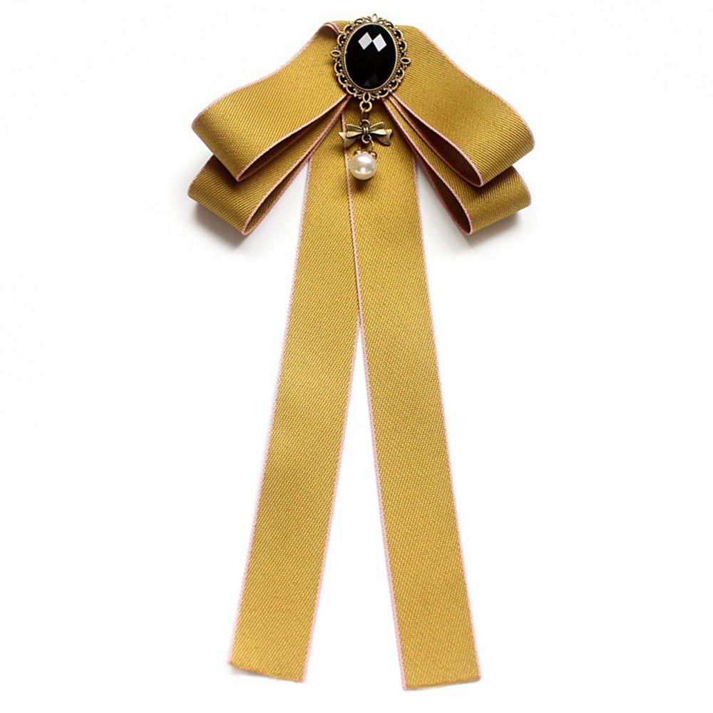 Girls Lady Tassel Jewelry Pearl Diamod Brooch Collar Pin Cravat Bow Tie