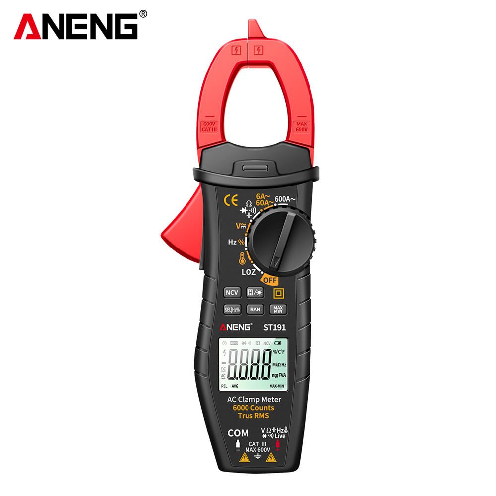 

Aneng ST191 Цифрові кліщі Мультиметр 6000 відліків Справжня середньоквадратична ємність NCV Ом Гц Тестер транзисторів червоний