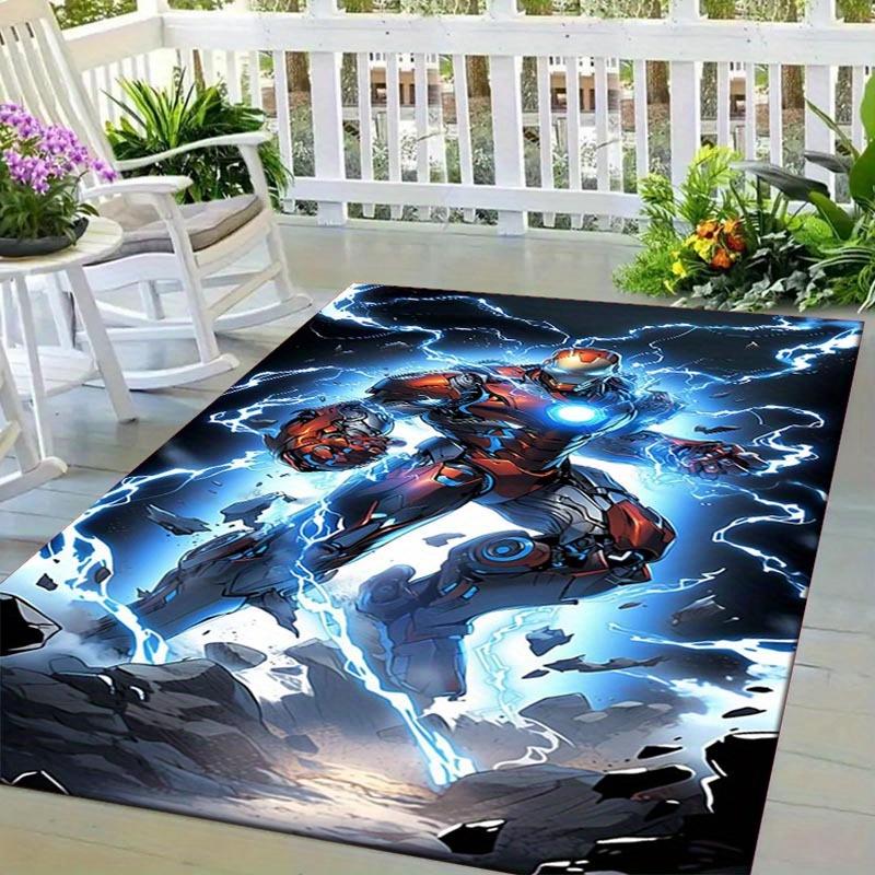 1pc Iron Man Pattern Area Rug Soft Flannel Floor Mat for Living Room, Office, Bedroom, Outdoor and Camping, Sofa Coffee Table Floor Mat, Dec