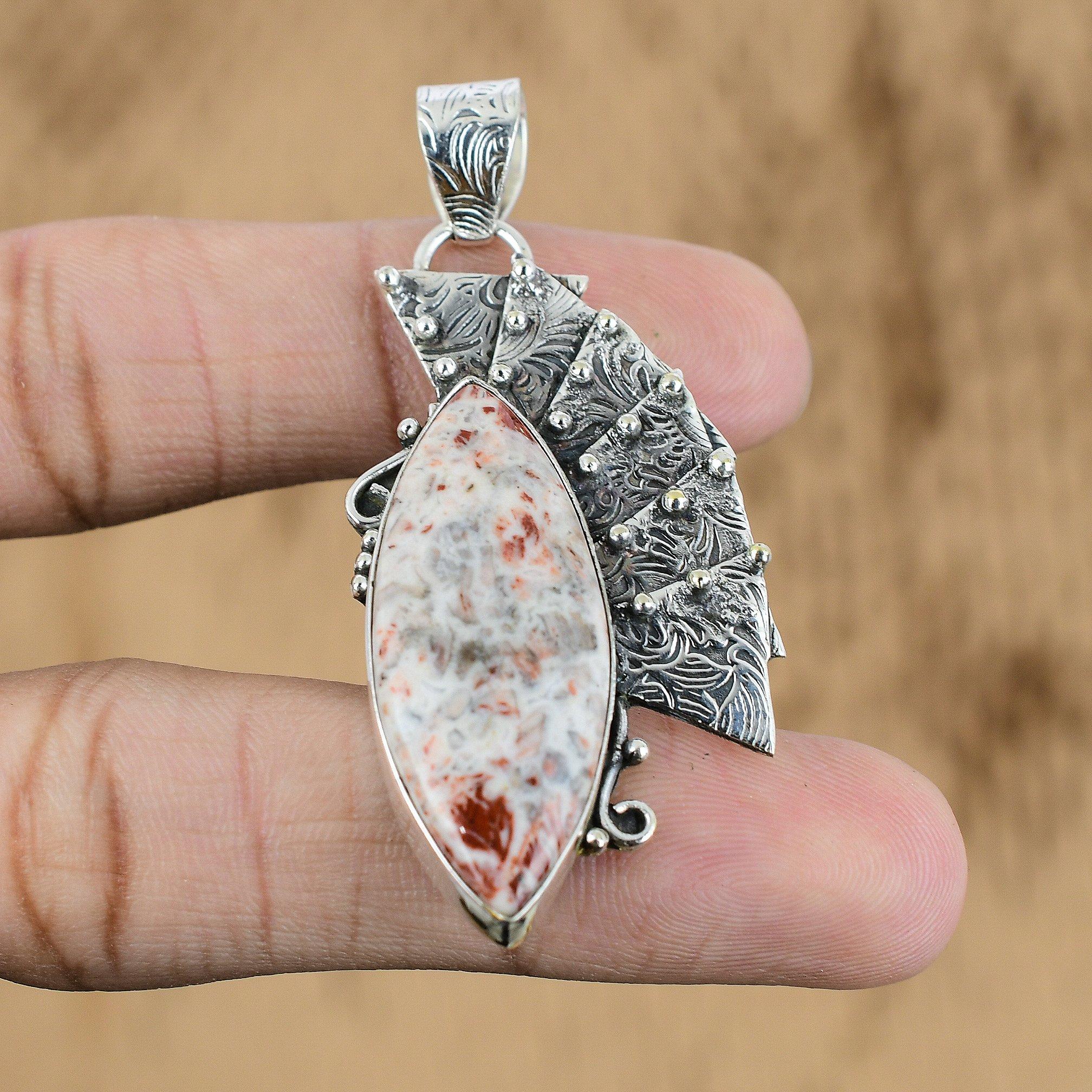 

925 Sterling Silver Rainbow Jasper Gemstone Handcrafted Artisan Wedding Pendant