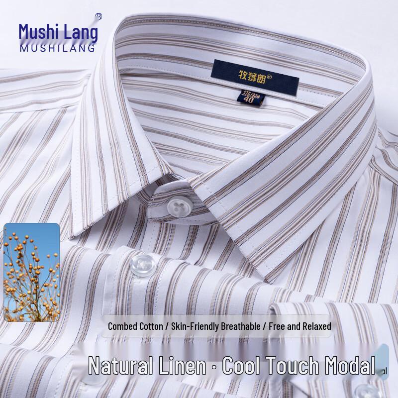 MUSHILANG Men's Striped Linen Cotton Modal Casual Shirt