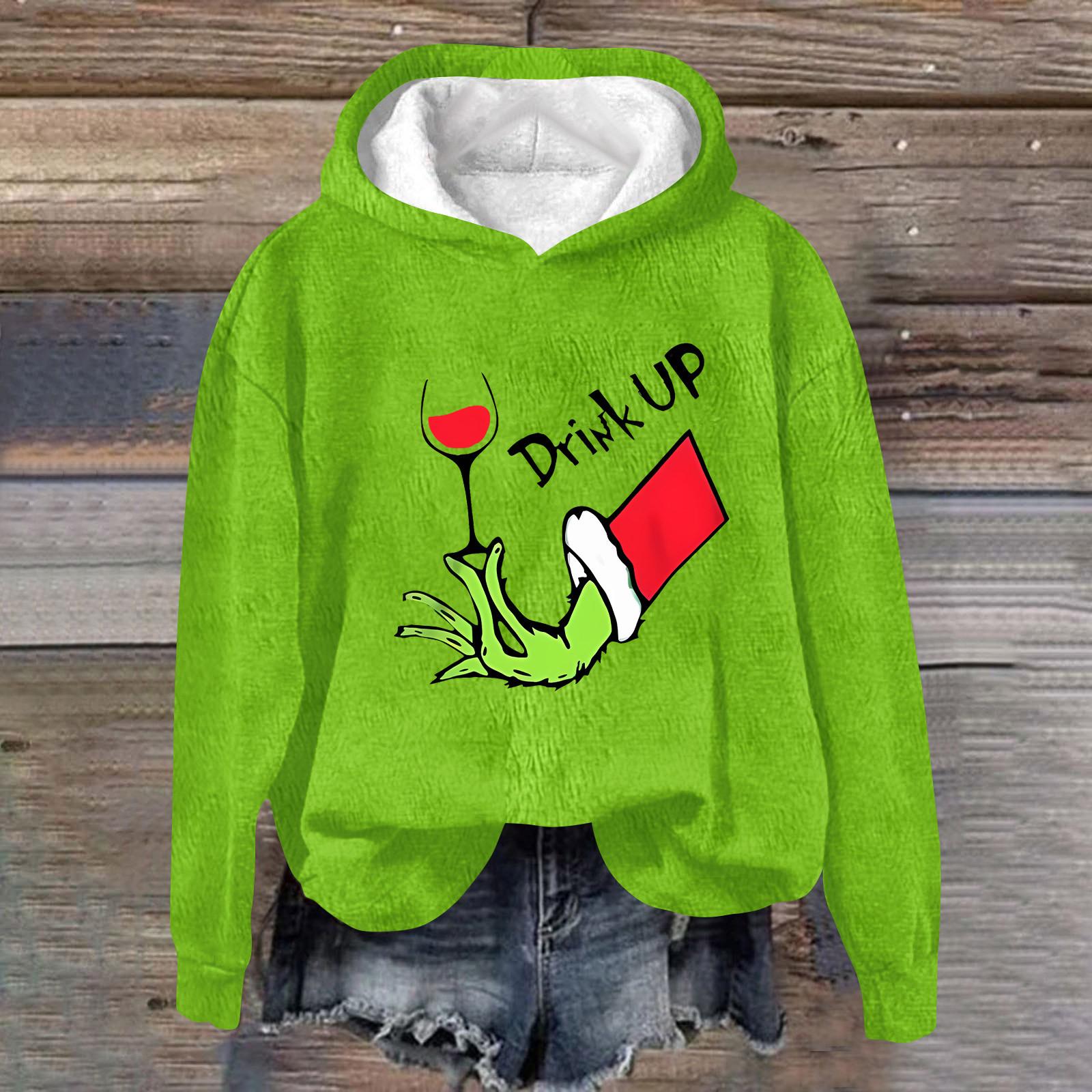 

Женская модная повседневная толстовка с капюшоном и длинным рукавом из фланели с рождественским принтом L зелёный