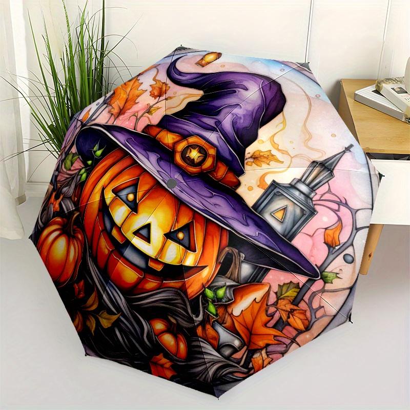 Pumpkin with Witch Hat Stained Glass Window Decoration Umbrella Day Gift Y264
