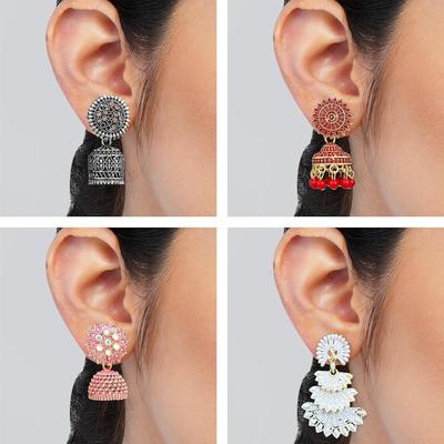 Náušnice pro ženy Stříbrné Pozlacené Květinové Náušnice Kombinace Jhumki Náušnice pro Ženy Dívky Pár 4