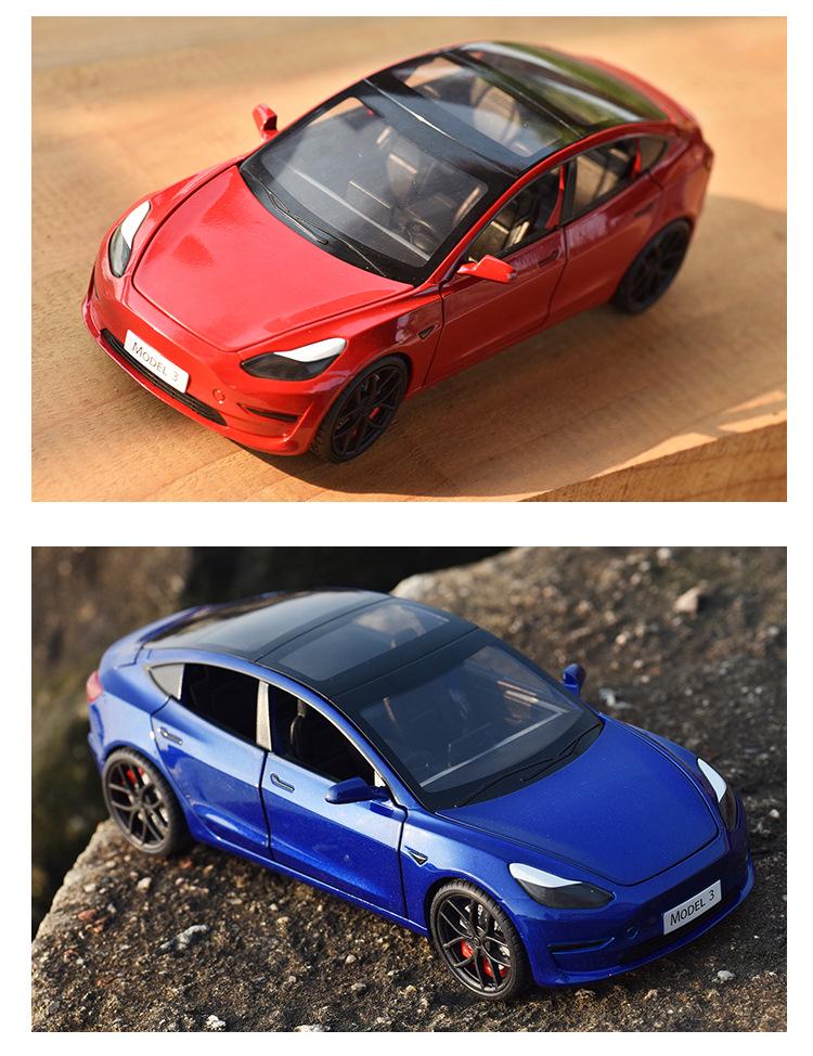 1:24 Tesla Model 3 Alloy Toy Car with Sound, Light, and Openable Doors