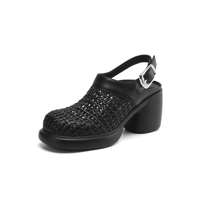 

Модные новые летние сандалии с закрытым носком для женщин, сандалии на высоком каблуке, модные сандалии с вырезами, с круглым носком и массивным каблуком, женская обувь на платформе 40 чёрный