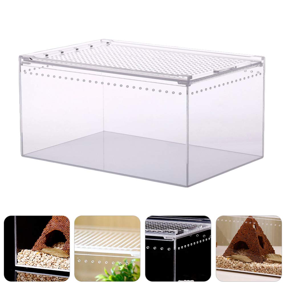 POPETPOP Reptile Case, Transparent Reptile Cage, Breeding Container for Small Animals, Turtles, and Amphibians, 25x15x15cm