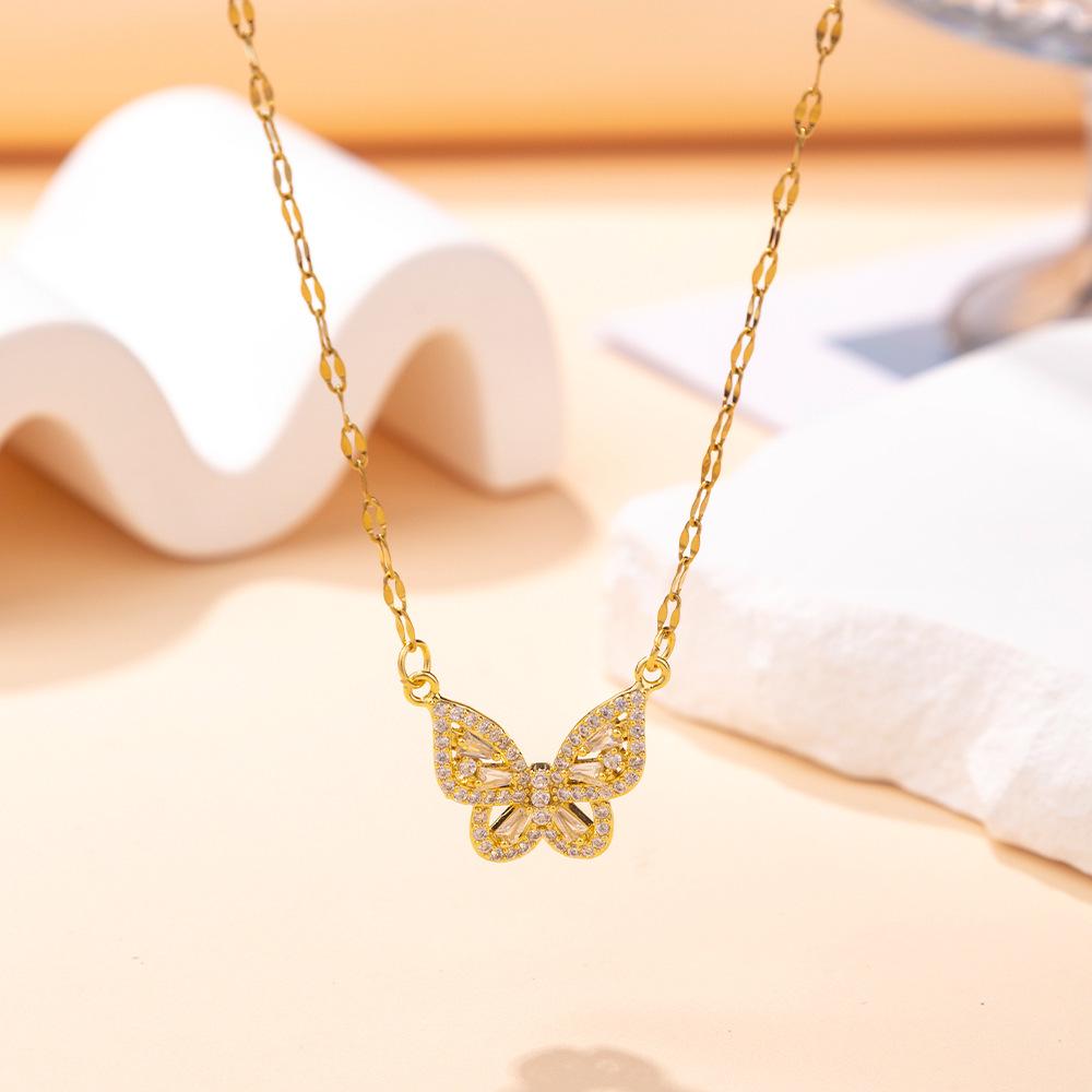 Exquisite Zircon Diamond Butterfly Necklace - Luxury Versatile Clavicle Chain