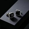 Stylish Hip Hop Natural Stone Black Agate Earrings for Men, Simple Stainless Steel Square Stud Earrings, Trendy Piercing Jewelry