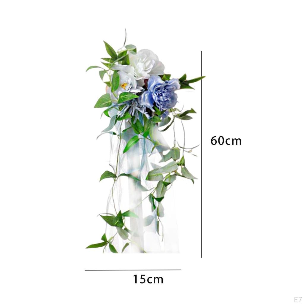 Chair Back Flower Rose Floral with Leaves and Ribbons for Ceremony Backdrop Decor