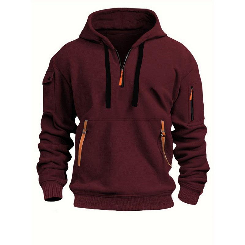

Pocket Zipper Fleece Hooded Casual Shirt Men Plus Size Loose Pullover Fashion Sweatshirt T S красный