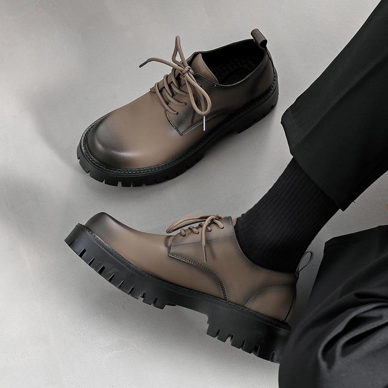 Big Upturned Head Square Head Niche Leather Shoes Platform Heightening Heel Versatile British Derby Shoes Hairstylist Men's Shoes Tide 4135-R
