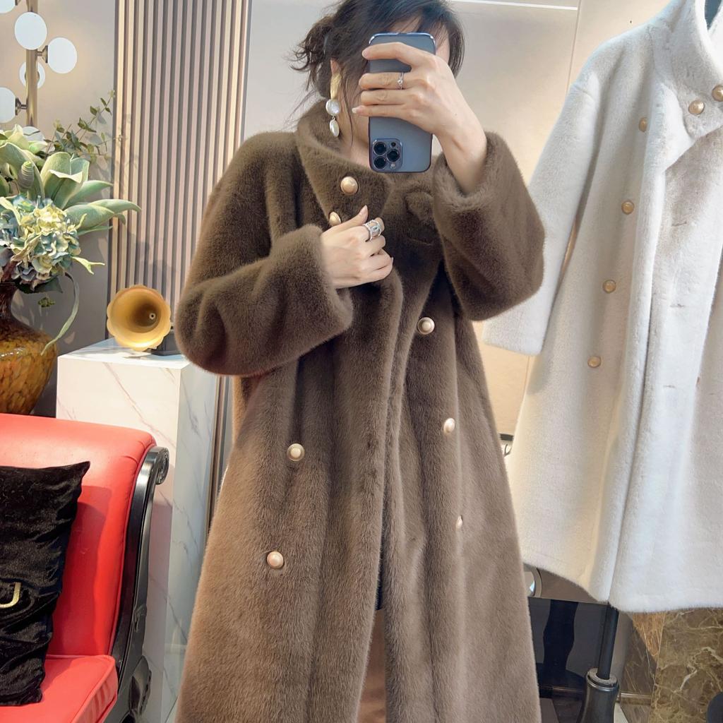 Winter Damen Kunstpelzmantel rosa schwarz Imitation Nerzpelzjacke Umlegekragen Dick Warm halten Langer Modemantel