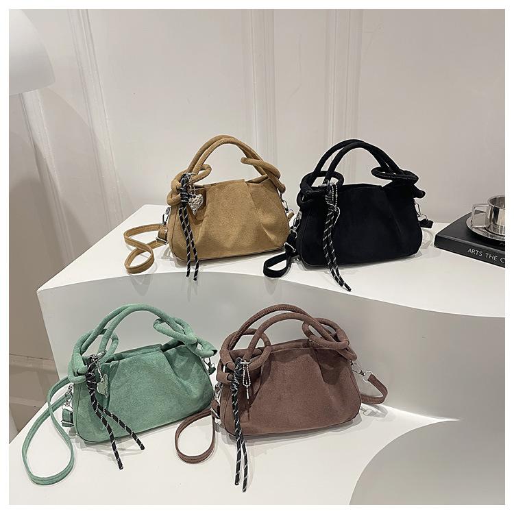 Vintage Solid Color Suede Shoulder Bags for Women Versatile Ladies Crossbody Bag Lightweight Portable Female Handbags Small Tote