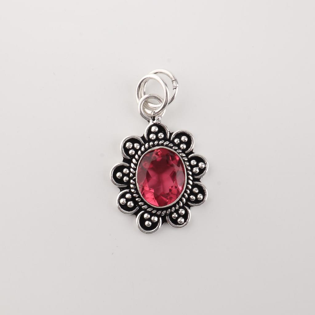 Pink Tourmaline Gemstone 925 Sterling Silver Jewelry Handcrafted Necklace Pendant 1.37" For Thanksgiving CP-40-14