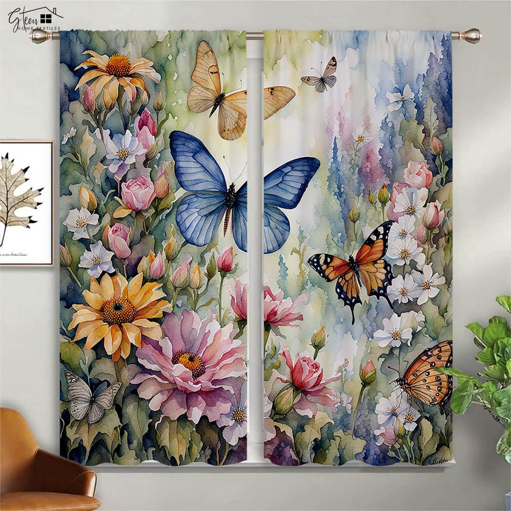 Schmetterling Liebe Blume Vorhänge Pastoral Schön Retro Schlafzimmer Wohnzimmer Arbeitszimmer Polyesterfaser 3D-Druck Dekovorhang