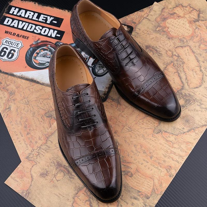 Fashion New Printing Luxury Formal Men's Shoe Genuine Leather Evening Party Office Classic Model Oxford Lace Up Formal Office Dress Shoe