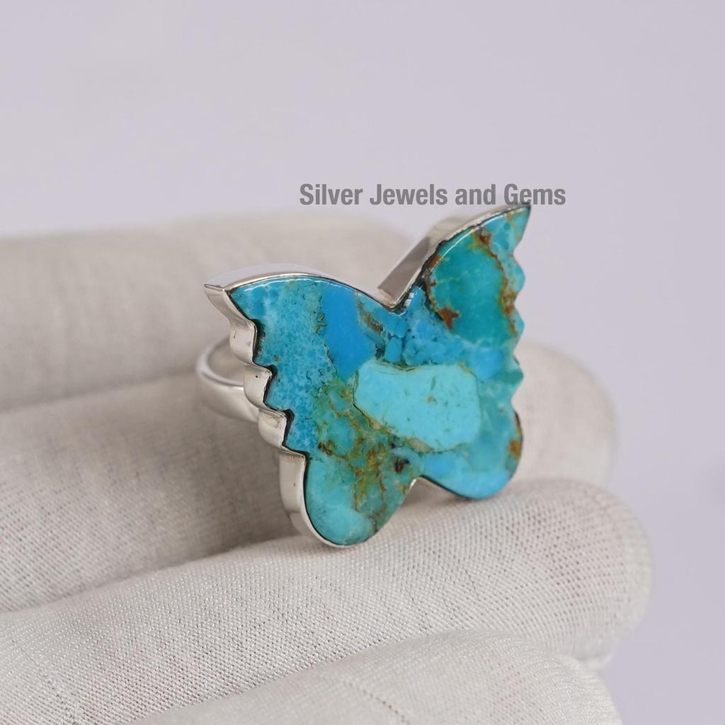 Kingman Turquoise Butterfly Ring: Sterling Silver Gemstone Jewelry