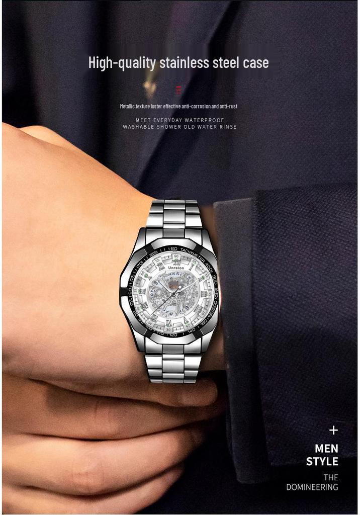 Men's Skeleton Calendar Watch - Waterproof, Luminous, Non-Mechanical, Automatic Movement