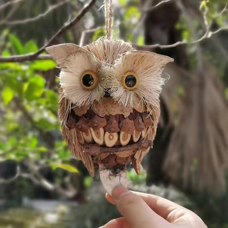 

Outdoor Rustic Owls Hanging Decoration Handcrafted Straw Owl Pendant Rustic Hanging Owl Ornament Straw Owl Hanging Decoration
