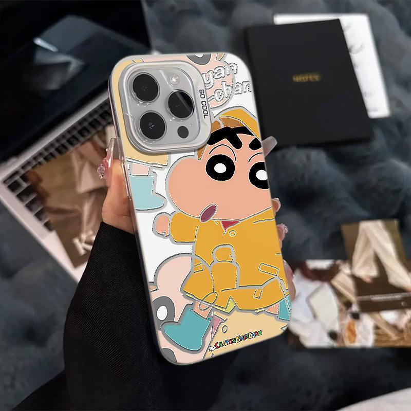 Yellow Shin-chan iPhone 16/14/Pro Max Cartoon Case, Drop-Proof, Personalized, Matte Finish