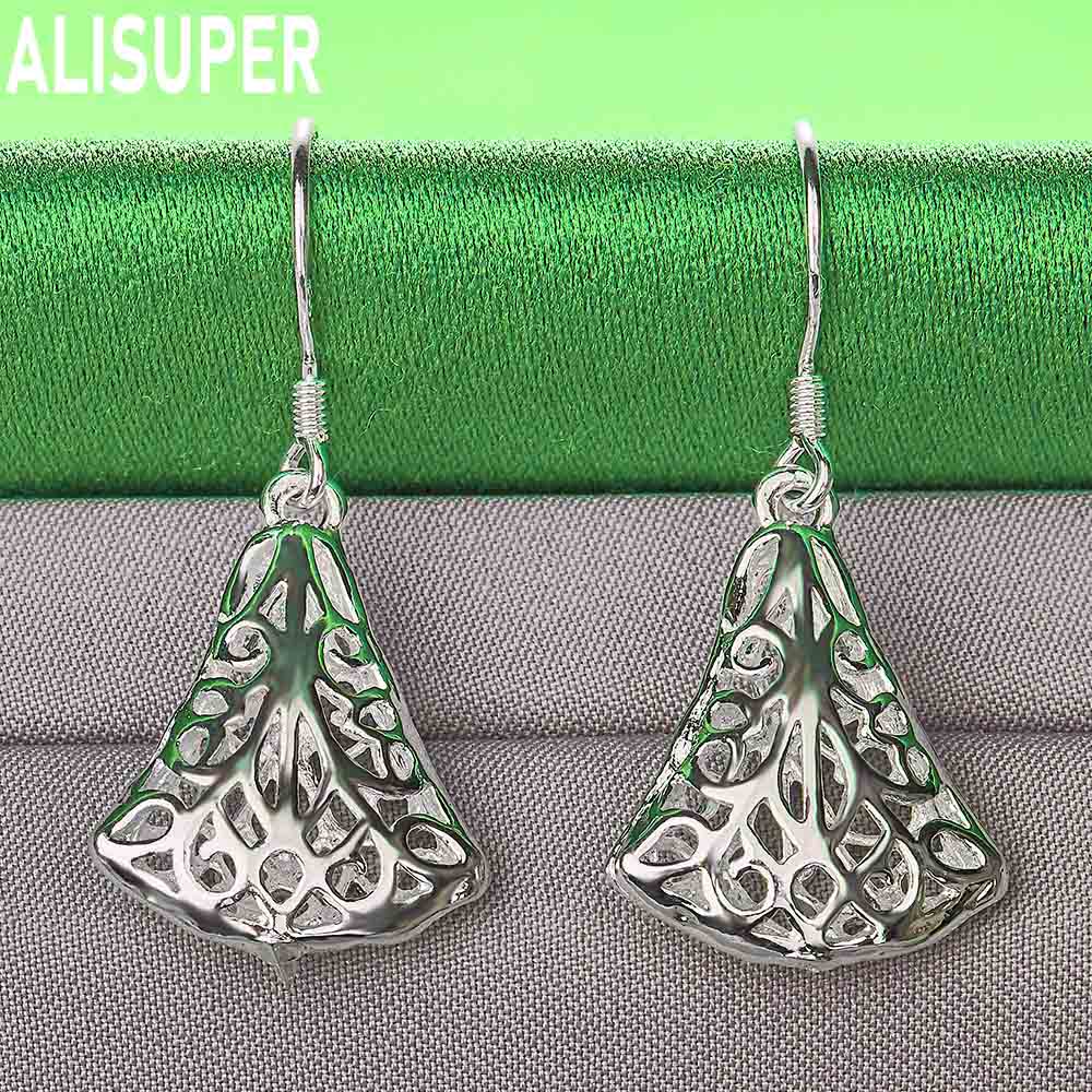 925 Sterling Silver Chinese Style Hollowed-Out Triangle Fan Earrings - Fashionable Banquet Jewelry
